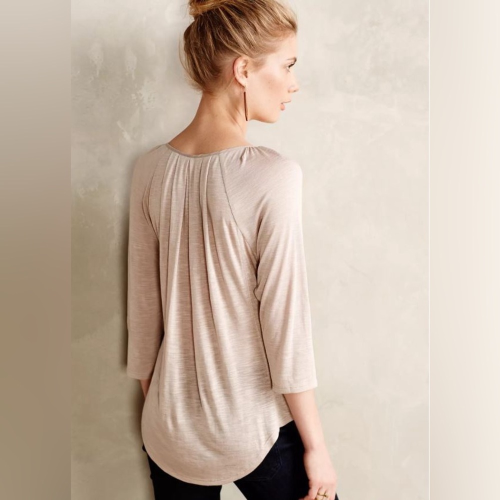 ANTHRO / TINY : Blush/Tan Stitch Henley Blouse - Picture 4 of 10